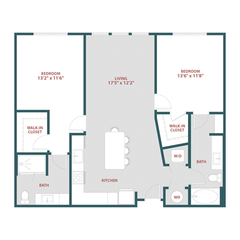 Floor plan for 2 beds, 2 baths, 1113 sqft